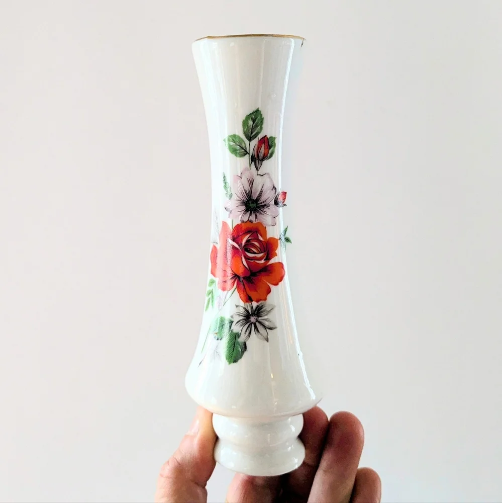 Vintage Floral Porcelain Bud Vase 7